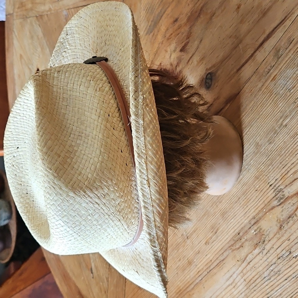 Woman's Stetson U.S.A. X-Large 7 1/2- 7 5/8 Straw Cowboy Hat Leather Chin Strap - Picture 5 of 9